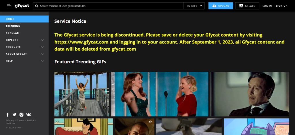 Gfycat shutting down announcement